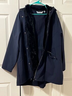 Women’s Navy Hooded Coat with Faux Fur Lining